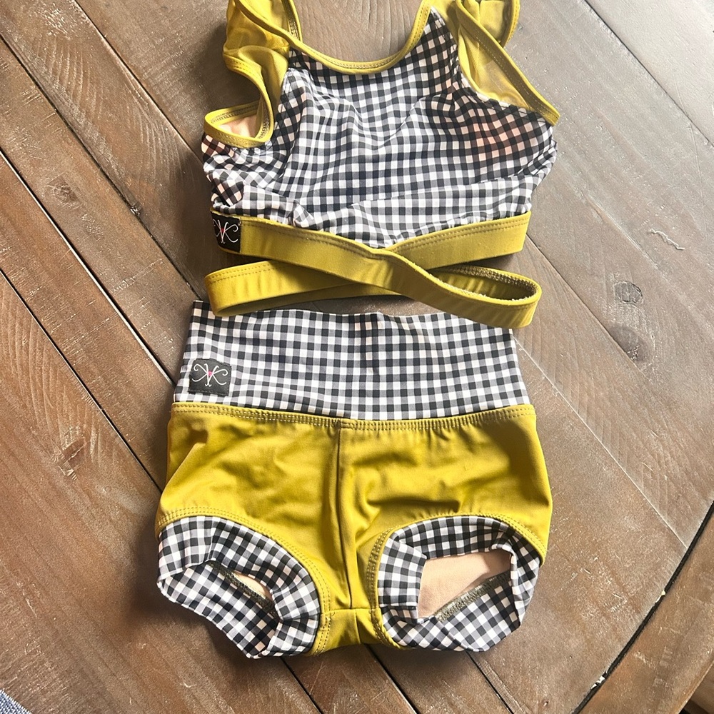 Child Yellow and Black Gingham Two-Piece dance set. Kandi Kouture CM